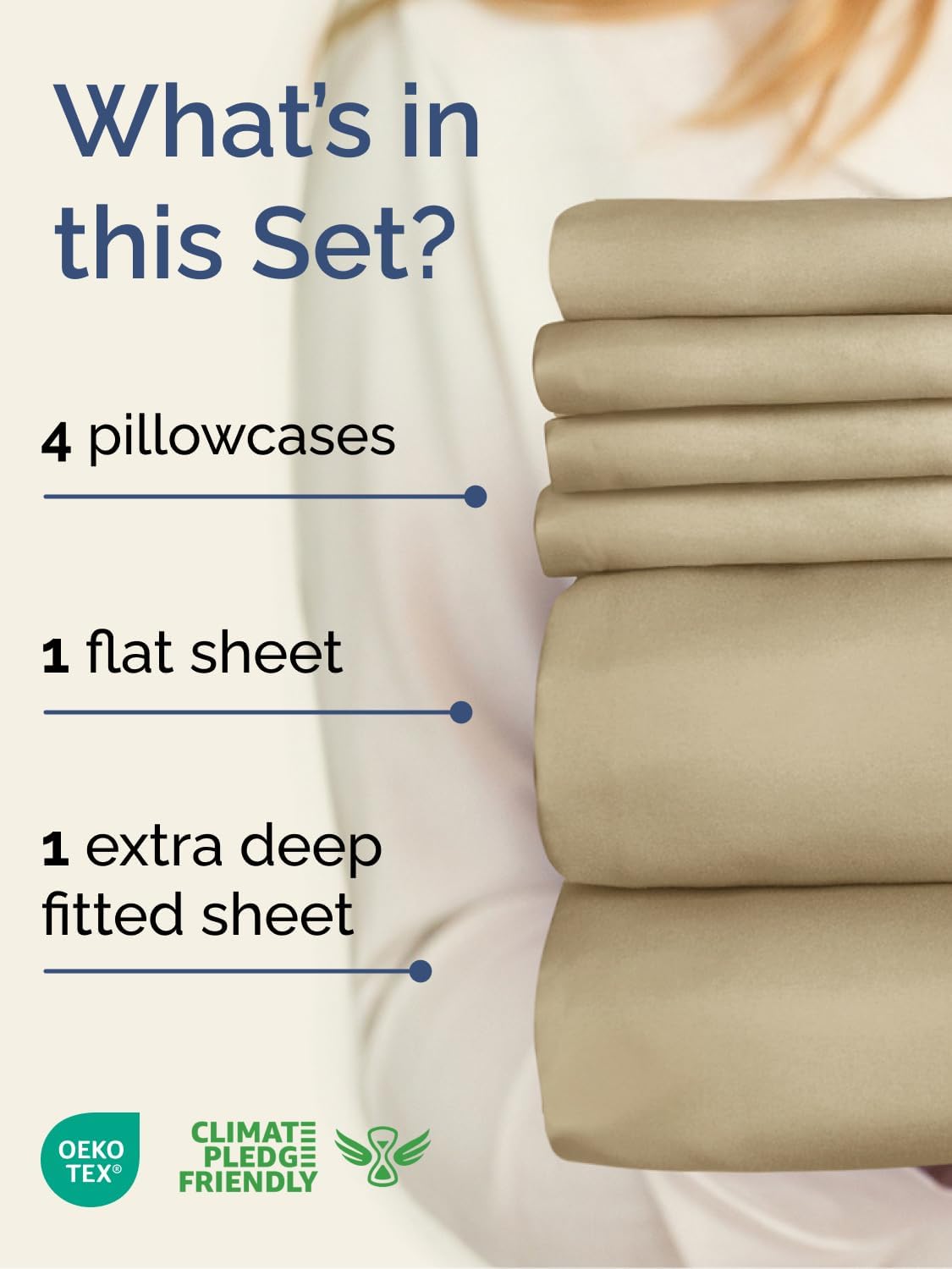 Extra Deep Queen Sheet Set - 6 Piece Breathable and Cooling Sheets - Hotel Luxury Bed Sheets Set - Easy & Secure Fit - Soft, Wrinkle Free and Comfy Sheets Set - Beige Sheet Set with Extra Deep Pockets